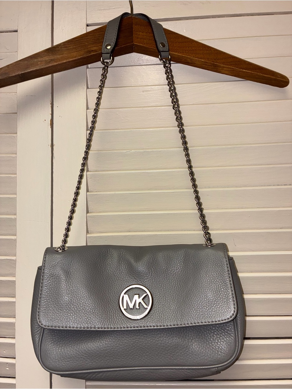 Michael Kors Gray Pebbled Leather Chain Shoulder Bag